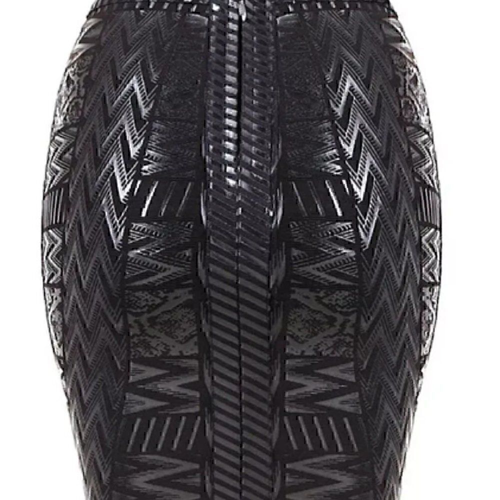 Black Metallic Leather Bandage Skirt Geometric Mini Bodycon High Waist Skirt S - Picture 10 of 12